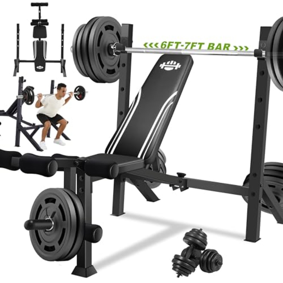Home Gym Weight Bench - 900LBS Weight Bench Set with Squat