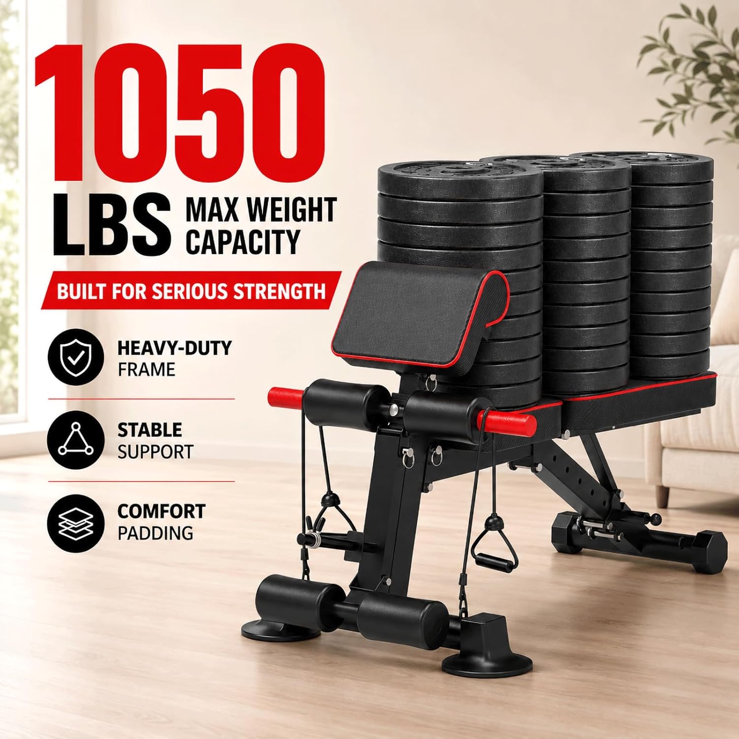 Adjustable Weight Bench 1050lb - Home Gym Weight Bench บทวิจารณ์และราคา